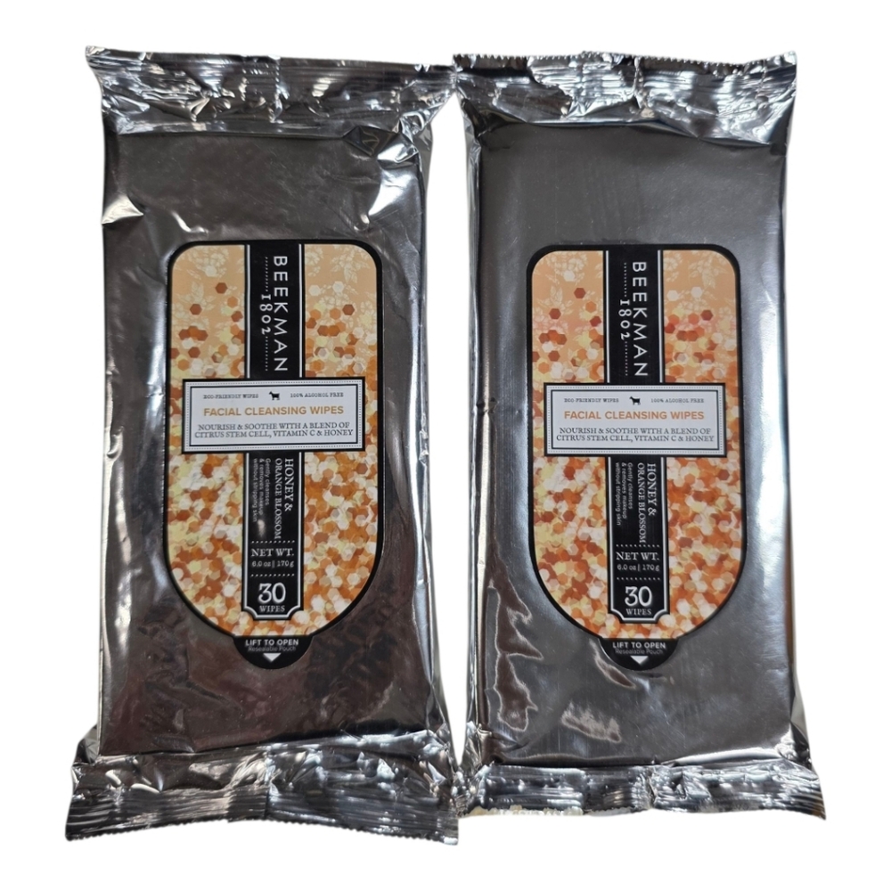 Beekman 1802 Silver Facial Cleansing Wipes   Honey & Orange Blossom. 2 Pk